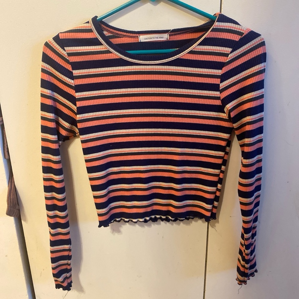 Multicolor Striped Long Sleeve Crop Top